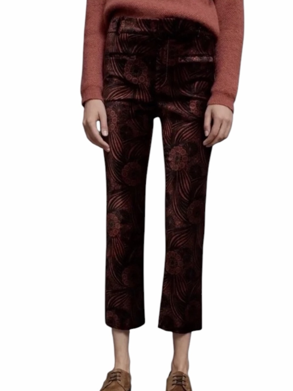 Anthropologie Essential Collection Printed Velvet Slim Crop Pants Size 0